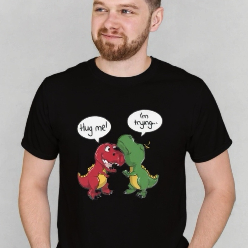 Funny T-Rex Hug Me Shirt Black Large